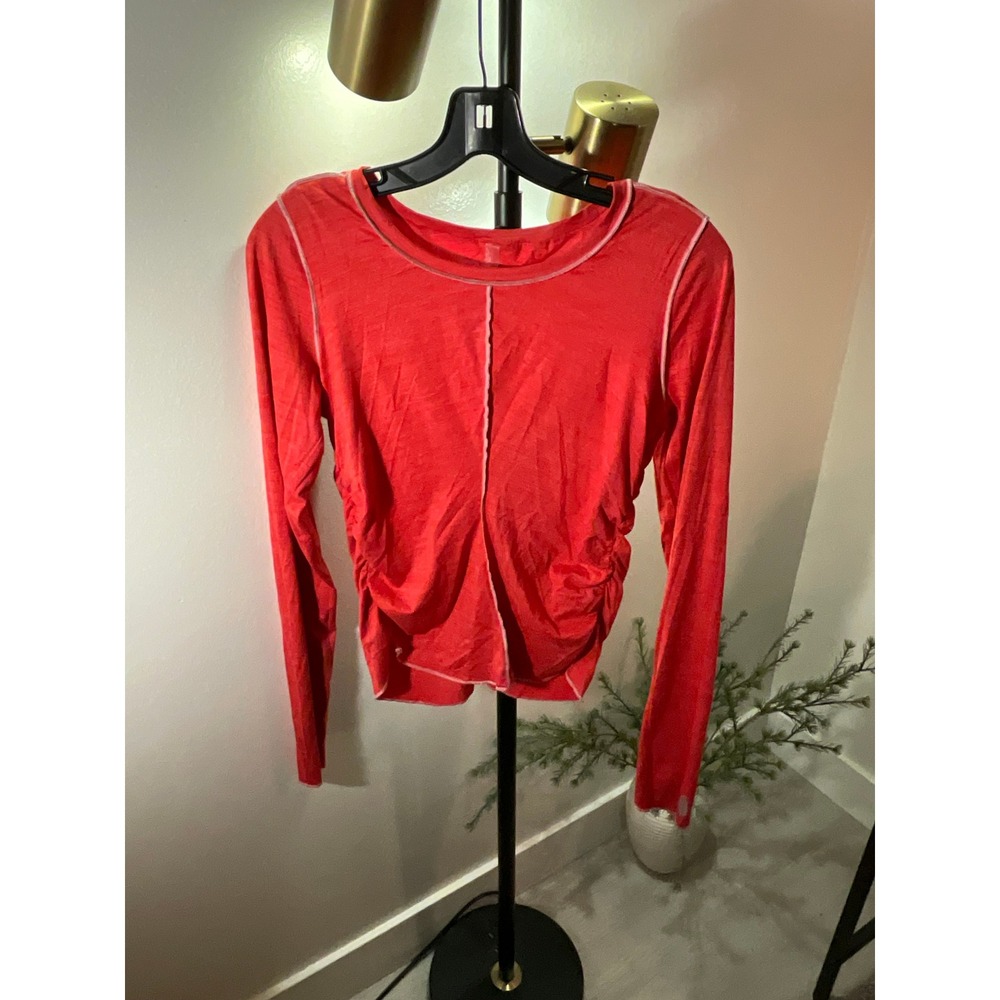 Free People ruched 90s pullover yoga layering undershirt red contrast stitch med